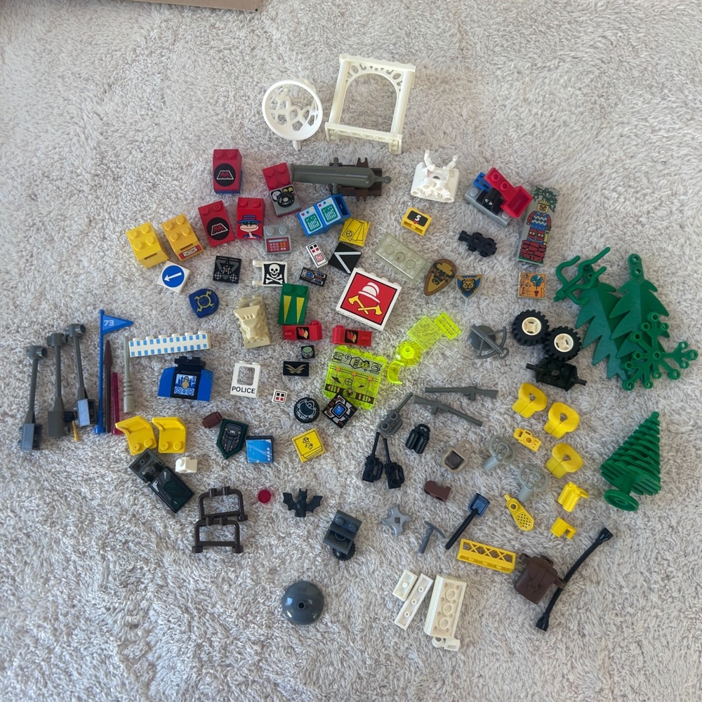 Vintage LEGO Mixed 100+ Pieces Castle, Space, Knight Shields, Weapons, Pirates